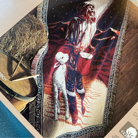 Vintage Christmas Little Drummer Boy Cotton Throw Blanket - Picture 3 of 9